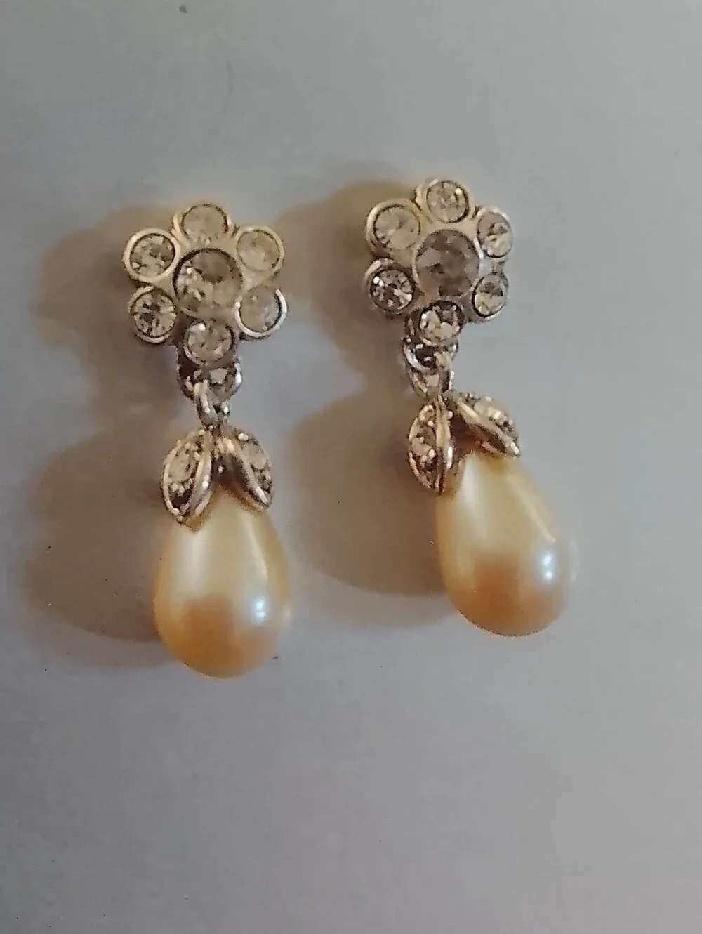 Source Unknown Silver Floral Pearl Teardrop Earrings